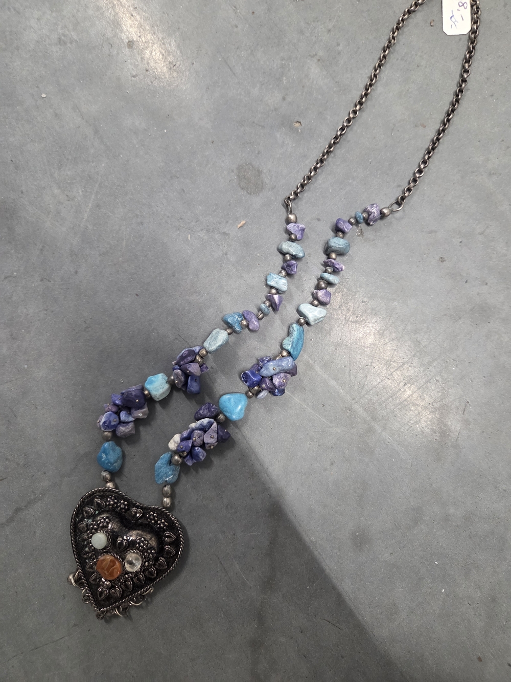 Boho Blue & Purple Beaded Heart Pendant Necklace